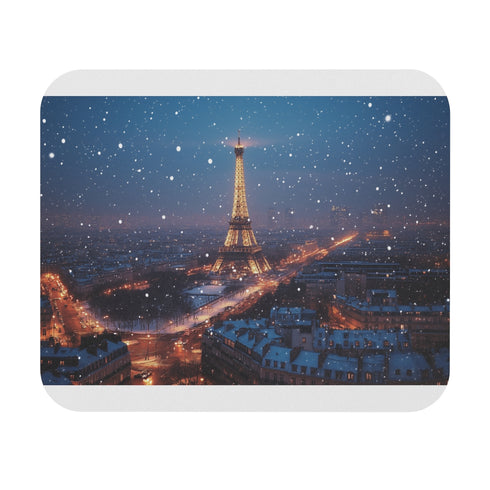 Whimsical Paris Snow Night Mouse Pad