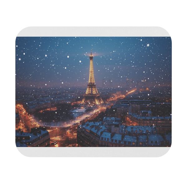 Whimsical Paris Snow Night Mouse Pad