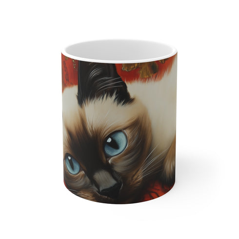"Whimsical Siamese Cat Art Mug"