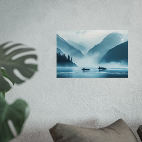 Whimsical Sky Whales in Mountains