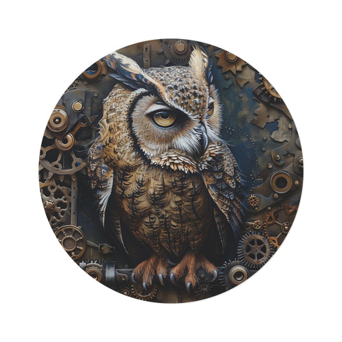 "Whimsical Steampunk Owl Round Rug"