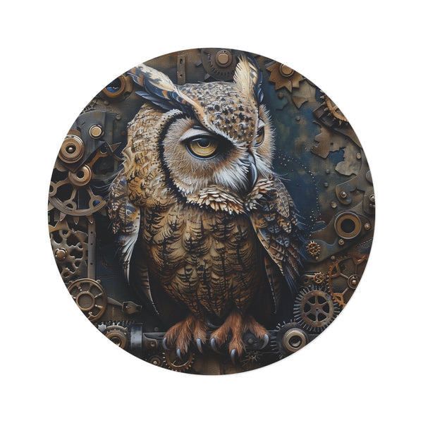 "Whimsical Steampunk Owl Round Rug"