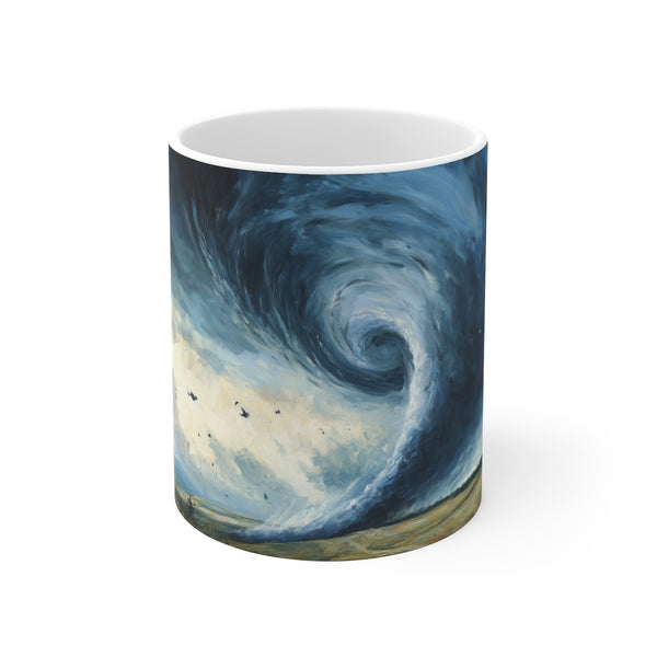 "Whirlwind Artistry: Tornado Painted Mug"