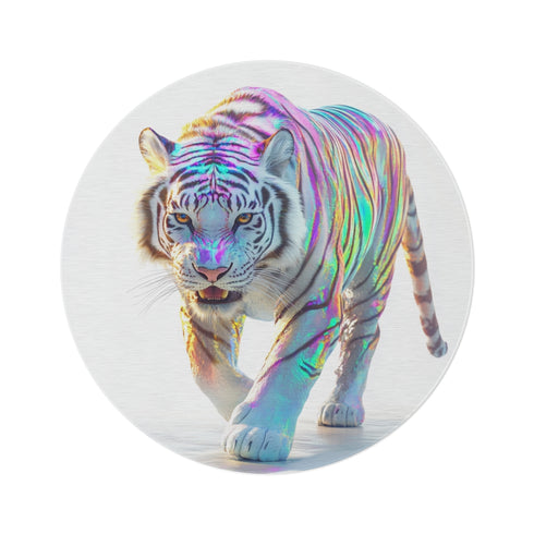 "White Tiger Holographic Round Rug"