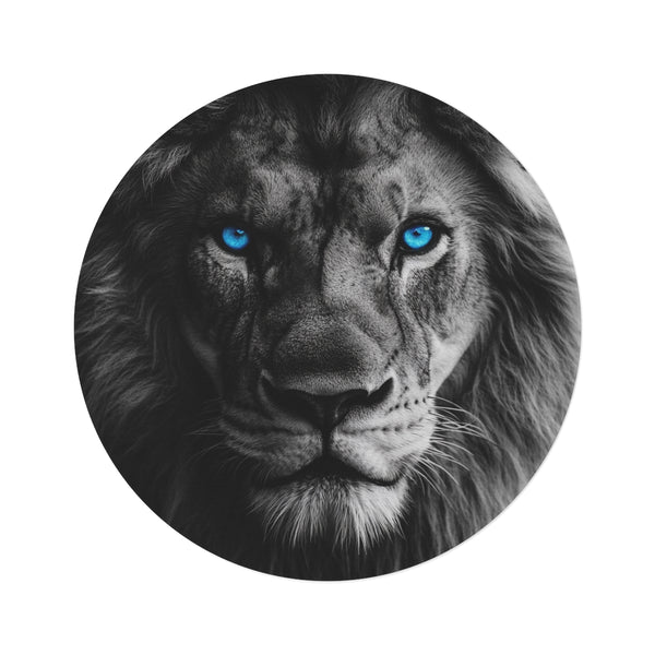 "Wild Eyes Round Rug: Lion Blue"