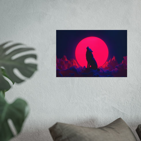 Wolf Howling Neon Moon Poster