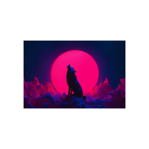 Wolf Howling Neon Moon Poster