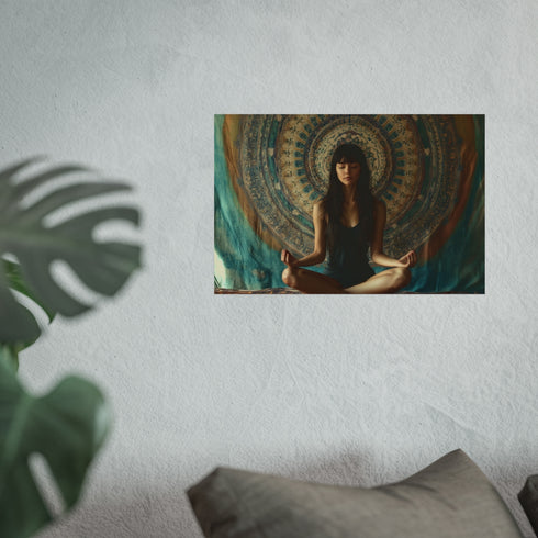 Woman Meditating Peacefully Inside Mandala