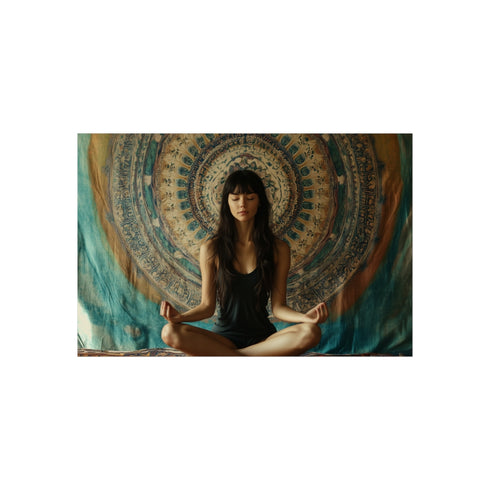 Woman Meditating Peacefully Inside Mandala