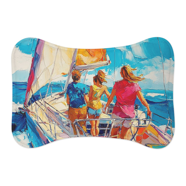 "Yacht Party Pet Mat: Vibrant Friendscape"