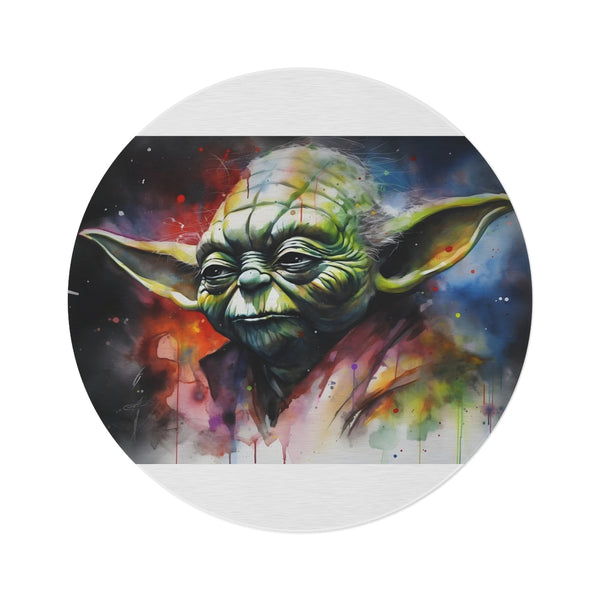 "Yoda Watercolor Neon Round Rug: Illuminate Your Space with Jedi Magic"