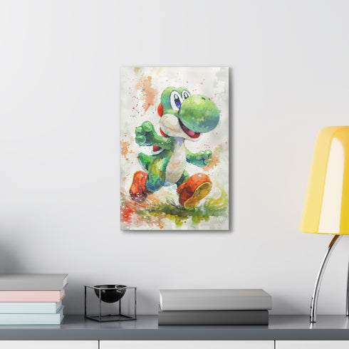 Whimsical Yoshi adventure canvas print for Nintendo fans 18"x12" 1.25"