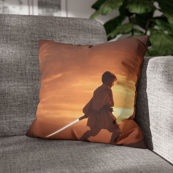 Young Obi Wan Kenobi Igniting His Lights (Edition II) — Double-Sided Cushion Cover — Sofa & Armchair Living Room Lifestyle View
