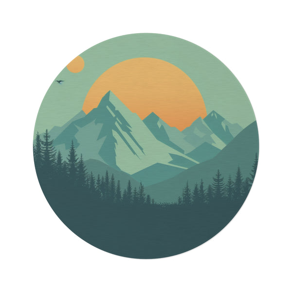 "Zen Peak Round Rug: Tranquil Minimalist Mountain Design"