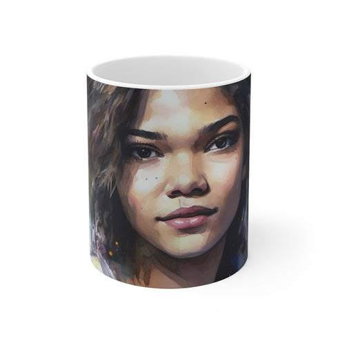 "Zendaya Watercolor Coffee Mug: Bold and Beautiful"