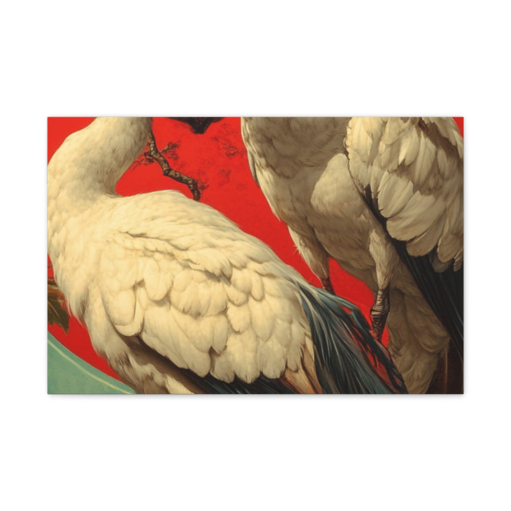 Japanese Hanafuda Cherry Blossom & Moon Stretched Canvas Wall Art - Japanese Zen Canvas UK Guide
