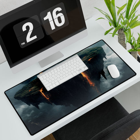 Floating Islands Orbiting a Volcano — XL & XXL Desk Mat — 3mm Non-Slip Natural Rubber Base Detail