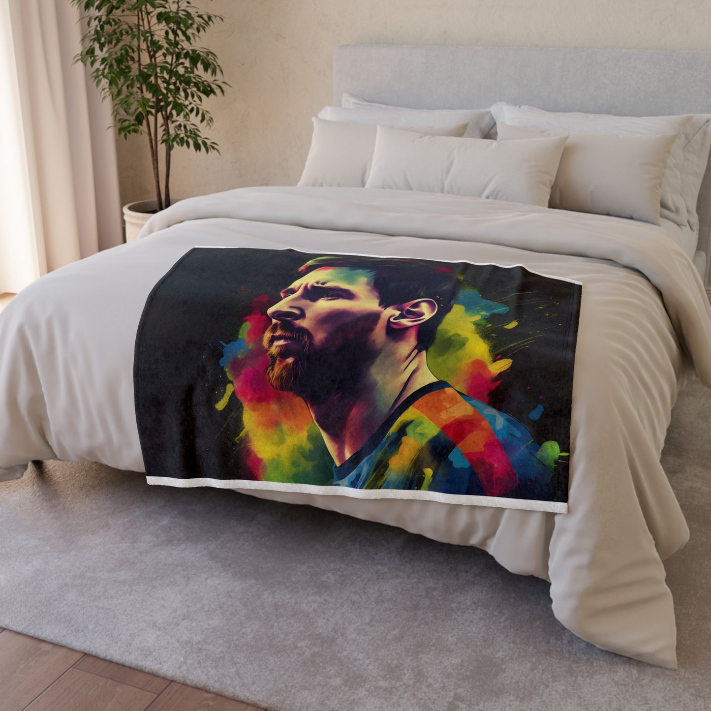 making it a must-have for any soccer fan or art enthusiast. Bring some personality to your space with this eye-catching blanket that combines sports and art in a modern and vibrant way.Embrace the magic of Messi's legacy with our Messi's Neon Brilliance Blanket! Perfect for staying warm while watching games or adding a pop of color to your living room. 
Messi store