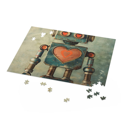 Retro Robot Love Puzzle, 500 pieces, heart symbol, nostalgic robot lovers, puzzle enthusiasts