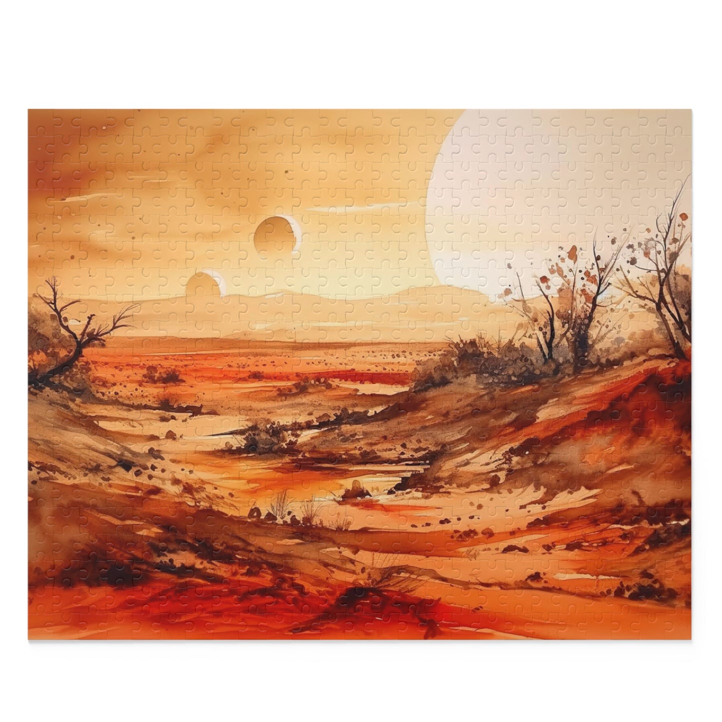 "Relaxing Sandy Desert Jigsaw Puzzle - Explore a serene desert landscape with cacti and sand dunes"