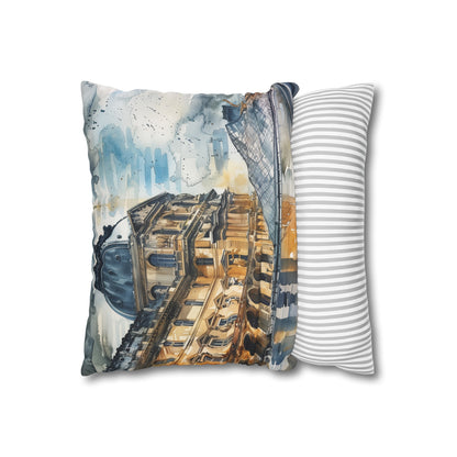 "Watercolor Louvre Pillowcase - Parisian landmark in soft hues, perfect for dreamy nights"