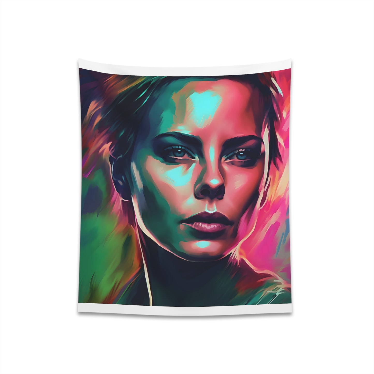 "Captivating Charlize Theron Watercolor Tapestry in Neon | High-Quality Material, Perfect for All Seasons | BenCPrints"