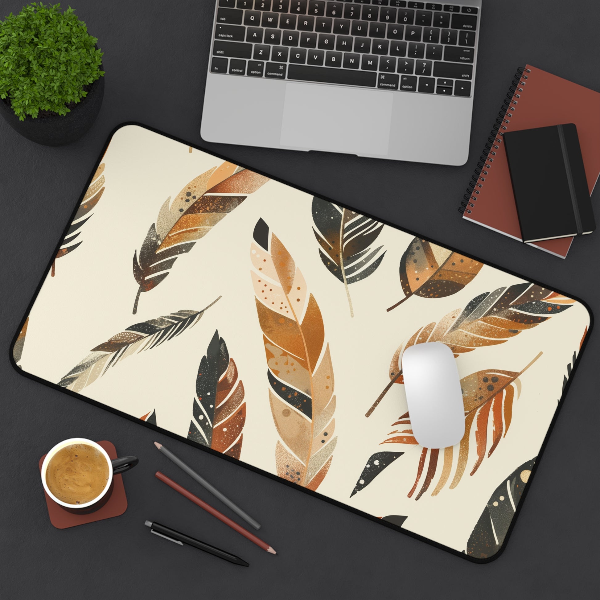 Boho Feathers Desk Mat - Add Bohemian Style to Your Workspace with Chic Seamless Pattern