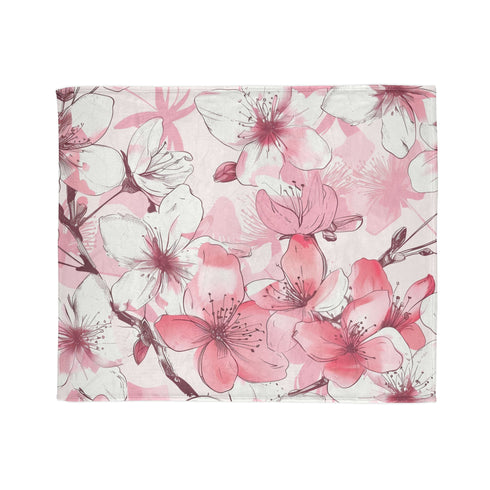 Pink & White Cherry Blossom Seamless Plush Fleece Throw Blanket - View 2 | Prints With Passion