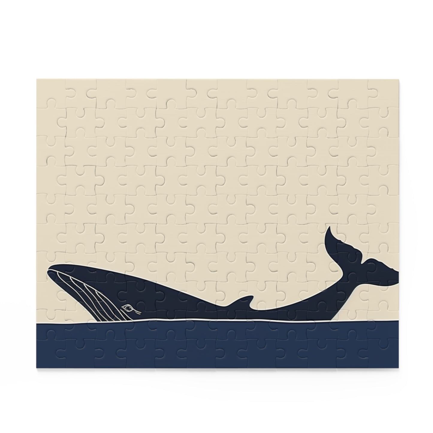 Ocean whale jigsaw puzzle with serene minimalist design showcasing a graceful whale in tranquil waters