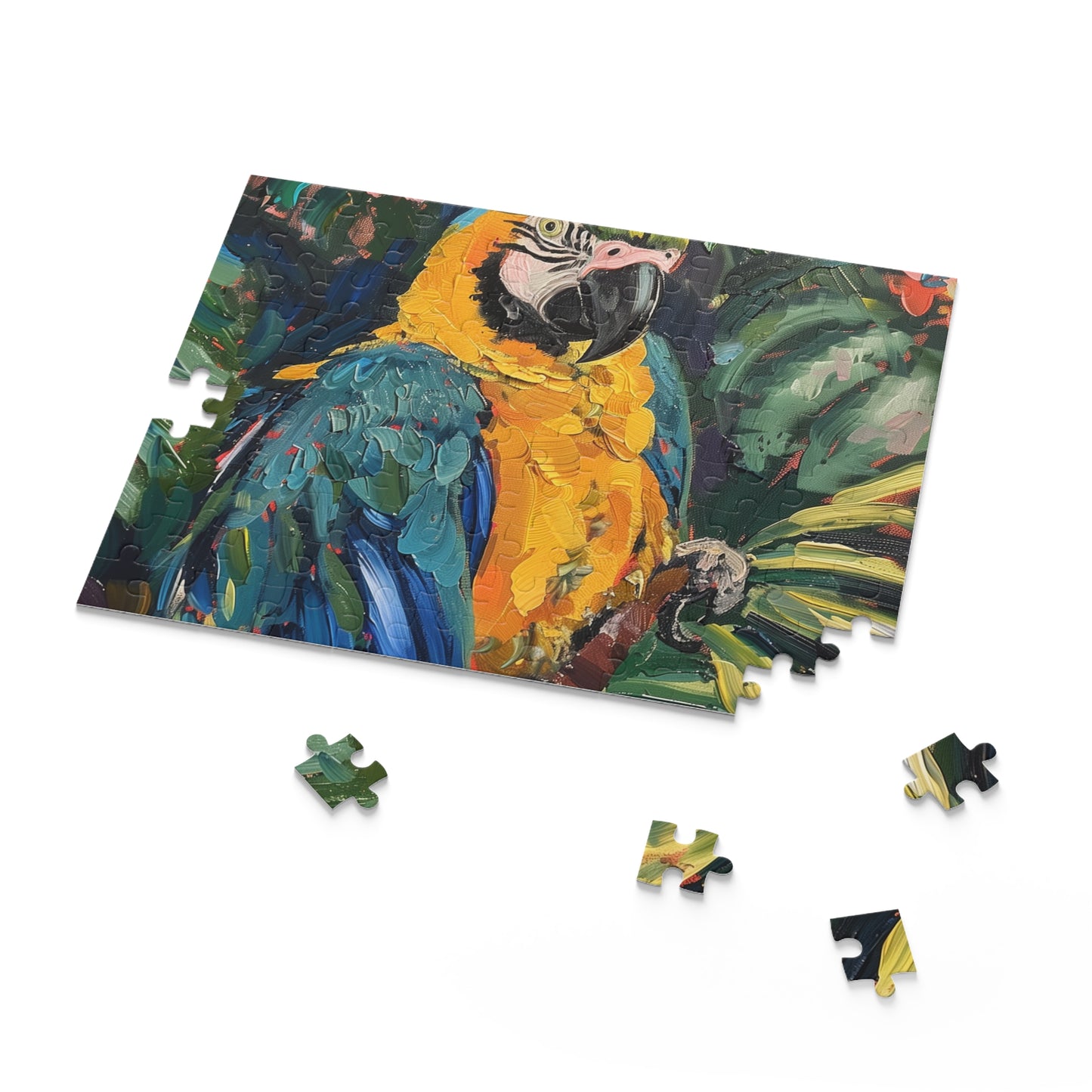 "Parrot Paradise Puzzle - Colorful parrot in lush tropical scene, fun challenge for all ages"