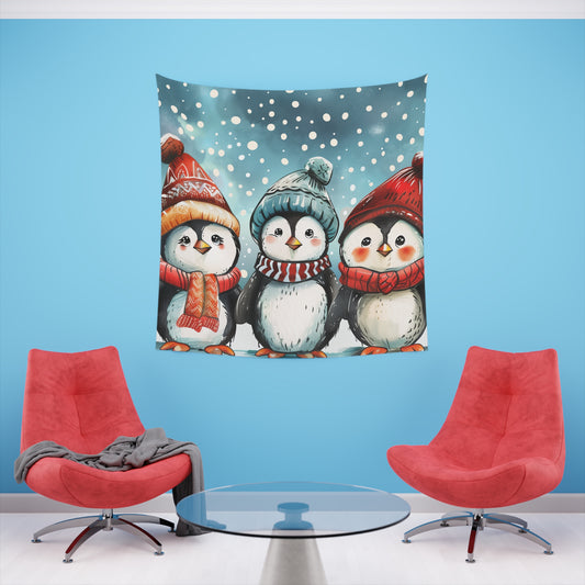 Penguin Party: A Winter Wonderland Tapestry | Wall Tapestry | All Over Print, AOP, Decor, Halloween, Home & Living, Home Decor, Indoor, Spring Essentials, Sublimation, Tapestry | Prints with Passion