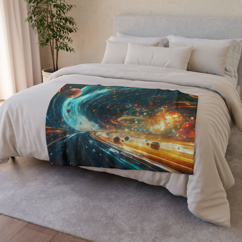 Space Highway with Comet Traffic Plush Fleece Throw Blanket