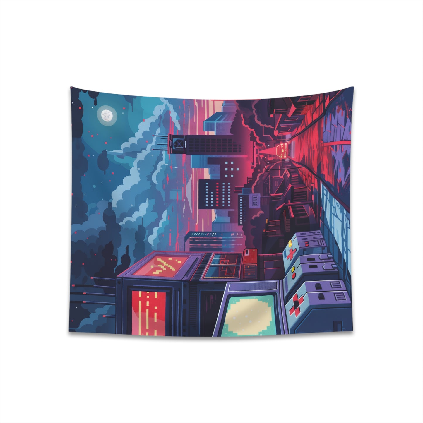 "Pixel Paradise: Retro 0s Gaming Tapestry - High-Quality & Nostalgic Decor for Gamers | 34" x 40" or 57" x 57" Sizes Available"