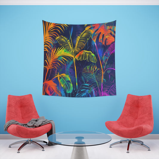 Neon Jungle: A Tropical Tapestry | Wall Tapestry | All Over Print, AOP, Decor, Halloween, Home & Living, Home Decor, Indoor, Spring Essentials, Sublimation, Tapestry | Prints with Passion