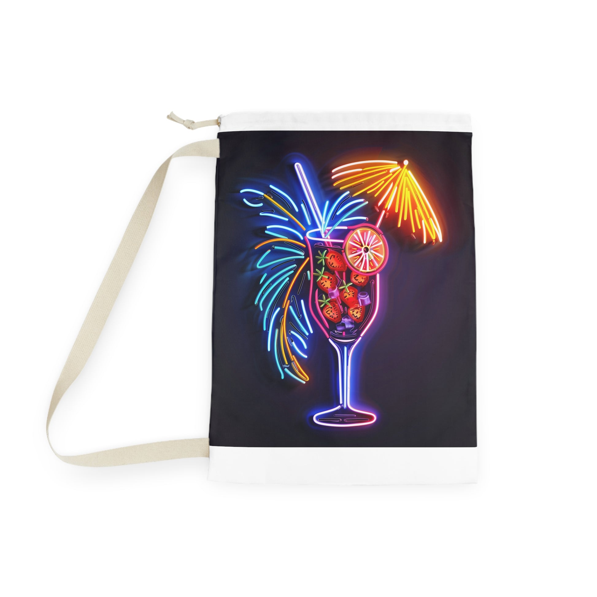 Neon Tropical Cocktail Laundry Bag - Vibrant design for a pop of fun in your laundry routine. Paradise vibes!