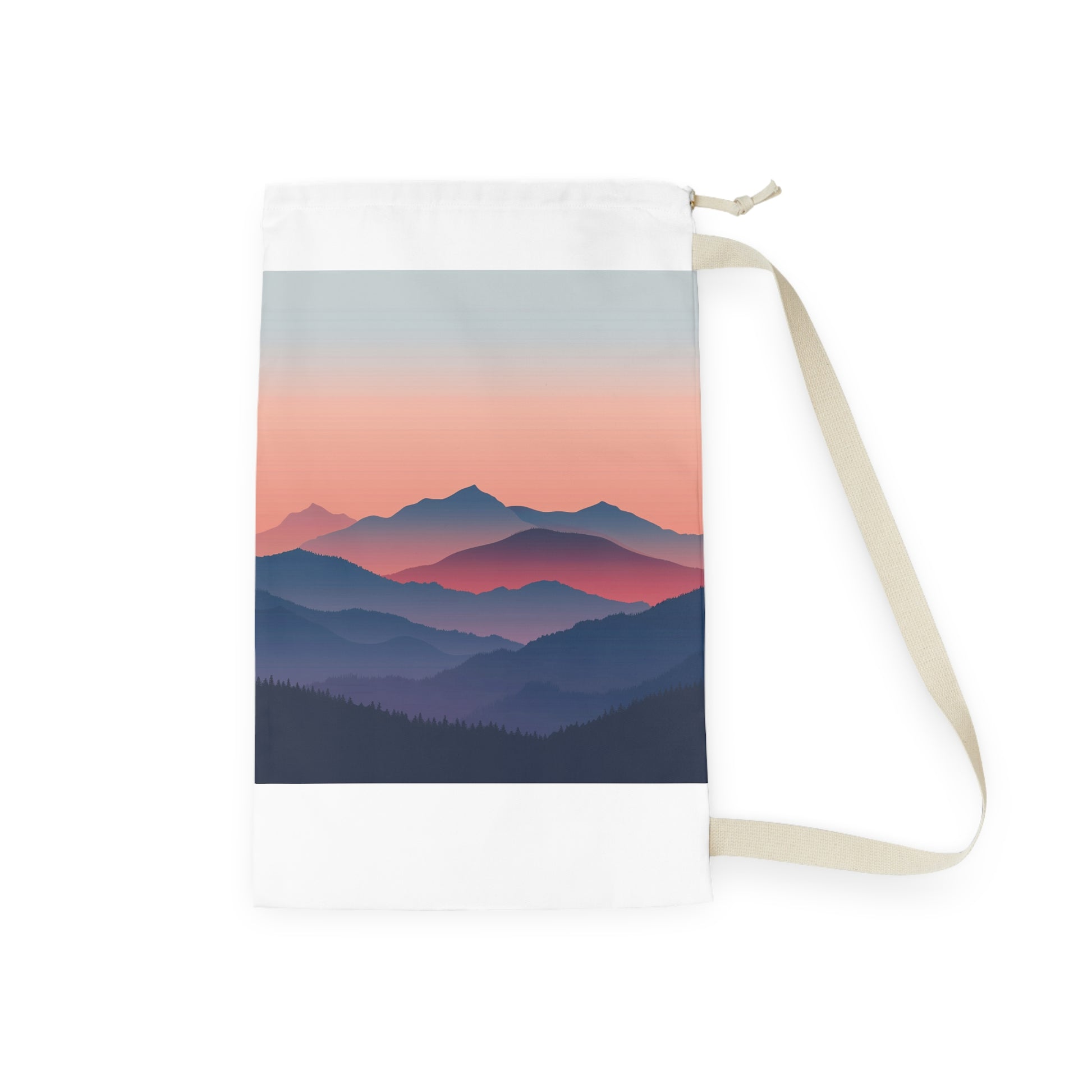 "Minimilist mountainscape laundry bag for stylish laundry organization"