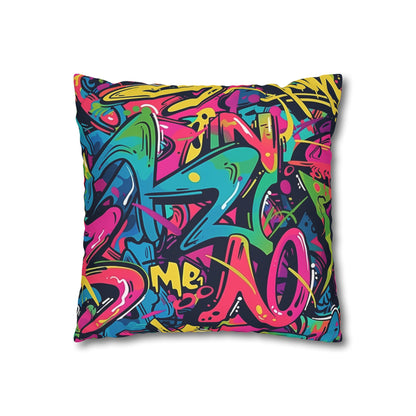 "Neon Urban Graffiti Pillowcase - Brighten your bedroom with edgy urban cool vibe, seamless pattern in neon colors"