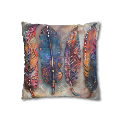 "Bohemian Dreams Feather Pillowcase - High-quality, stylish design perfect for all seasons. Makes a great gift. Shop now!"