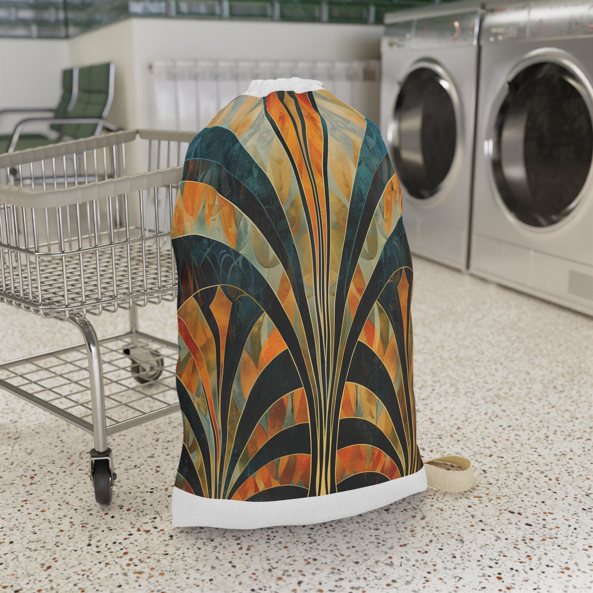 "Abstract Deco Laundry Bag - Vibrant modern art pattern, stylishly hides dirty clothes"