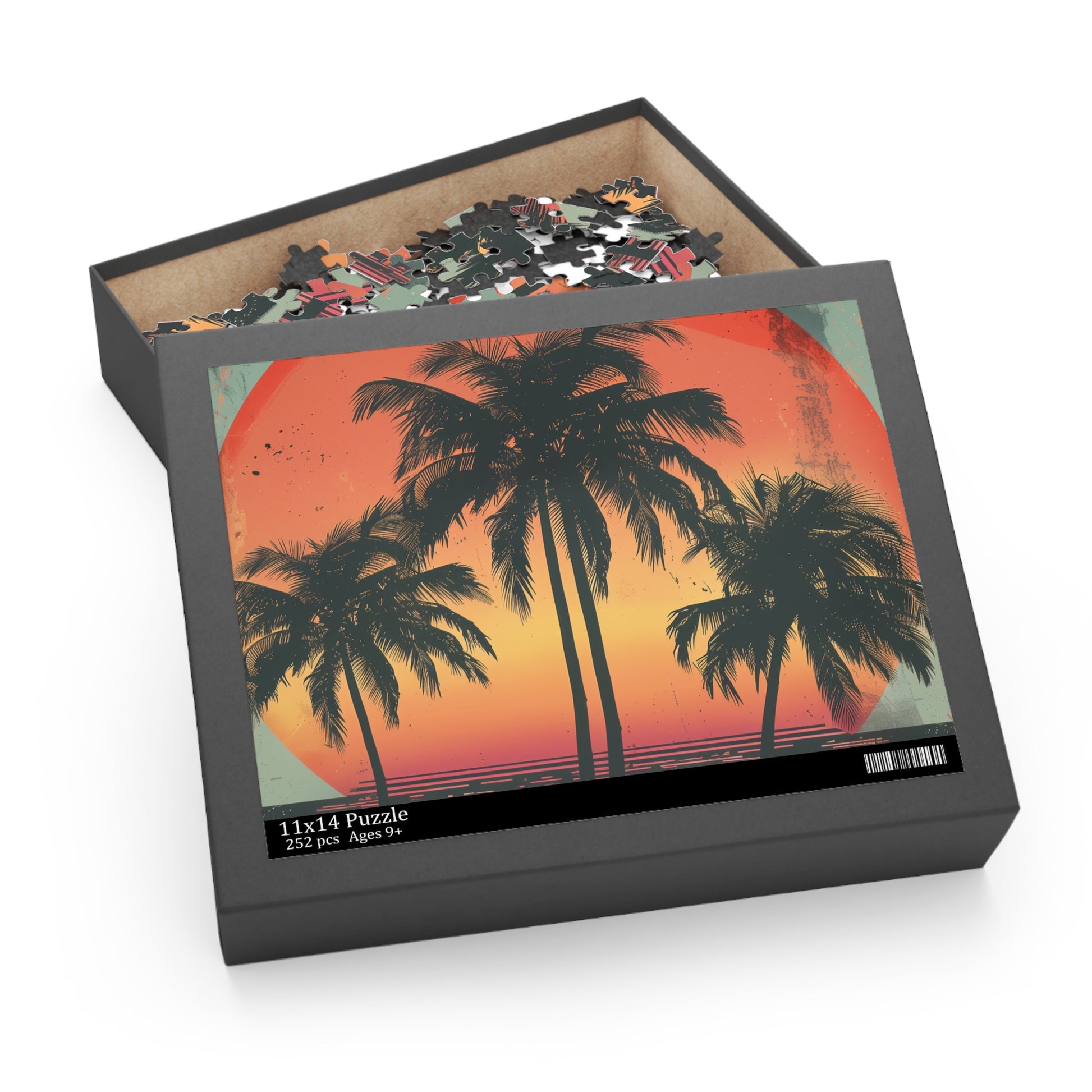 Palm Tree Paradise Jigsaw Puzzle - Relaxing tropical sunset scene with vibrant palm trees, perfect for unwinding.