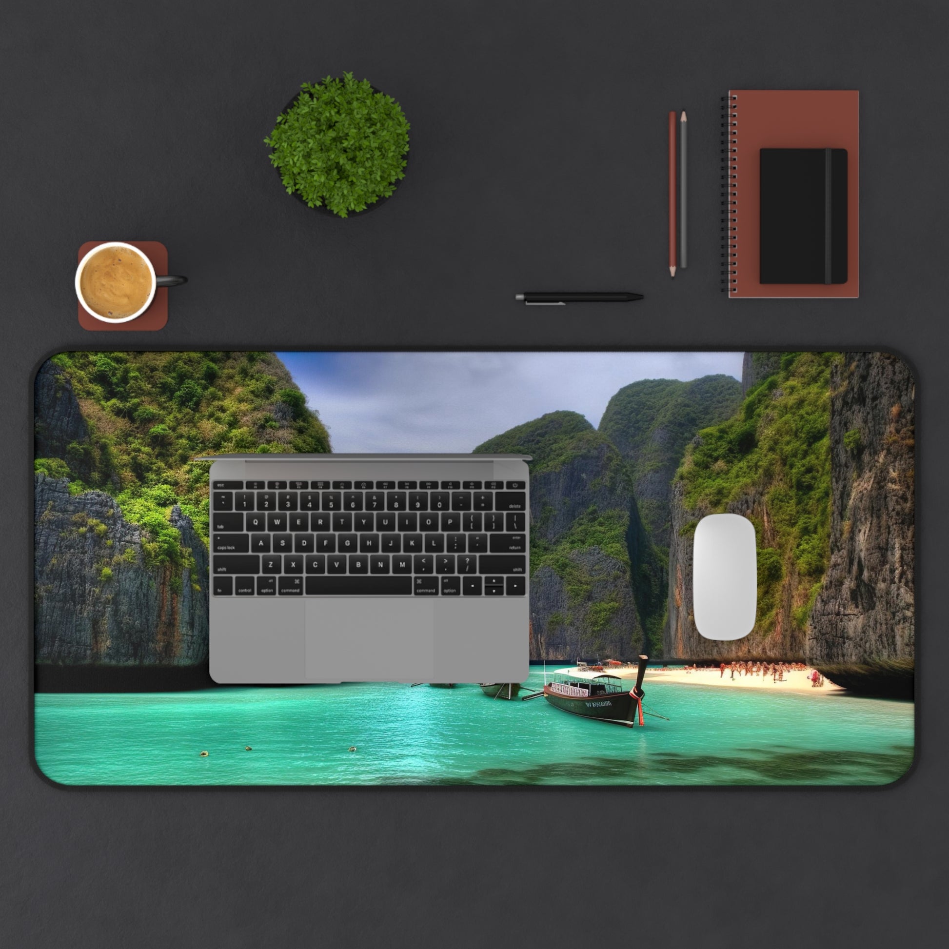 "Koh Phi Phi Lagoon Desk Mat - Dive into crystal waters and lush cliffs on this serene mat"