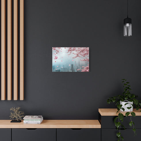 Cherry Blossoms Raining over City Skyline — Canvas Wall Art — Product Detail View 5