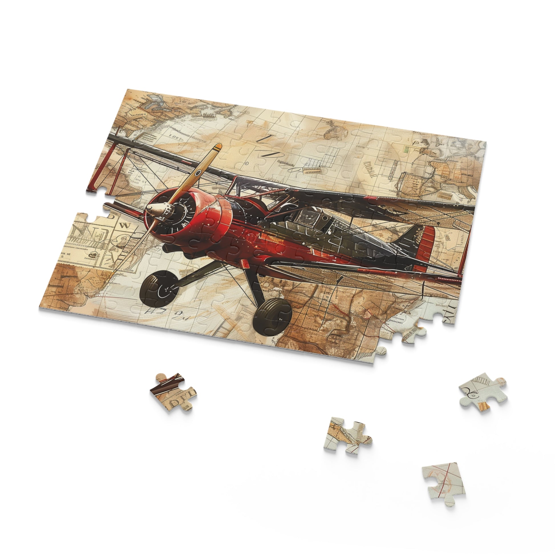 Vintage Airplane Travel Stamp Puzzle - Explore the world with this nostalgic jigsaw featuring travel stamps. Ideal for aviation and travel enthusiasts.