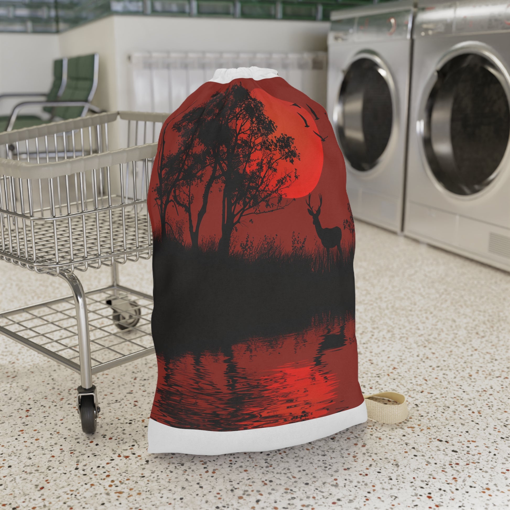 Nature-inspired wildlife deer silhouette laundry bag - add charm to your decor