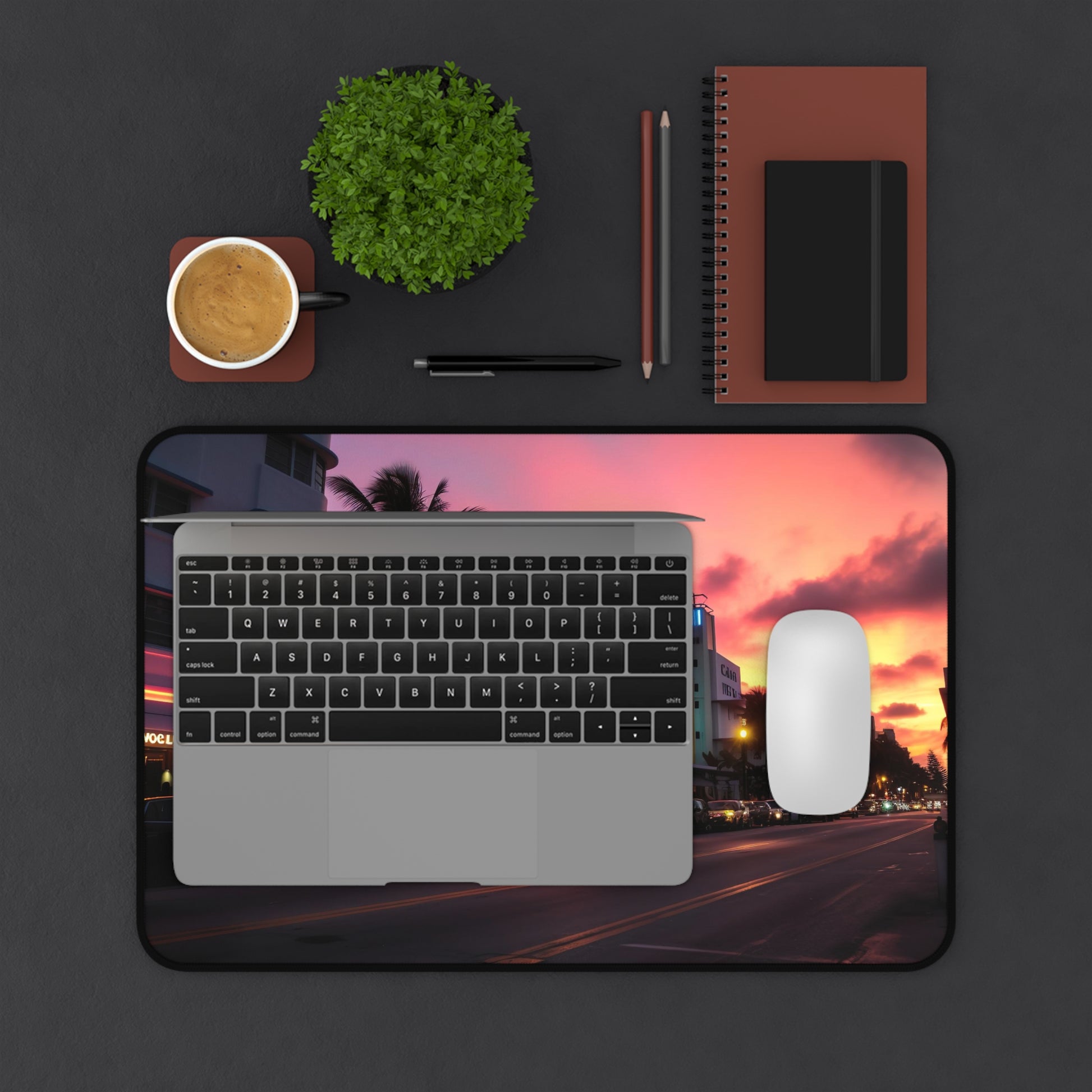 Transform your workspace with the Miami Sunset Desk Mat, a vibrant addition to brighten any office setting.