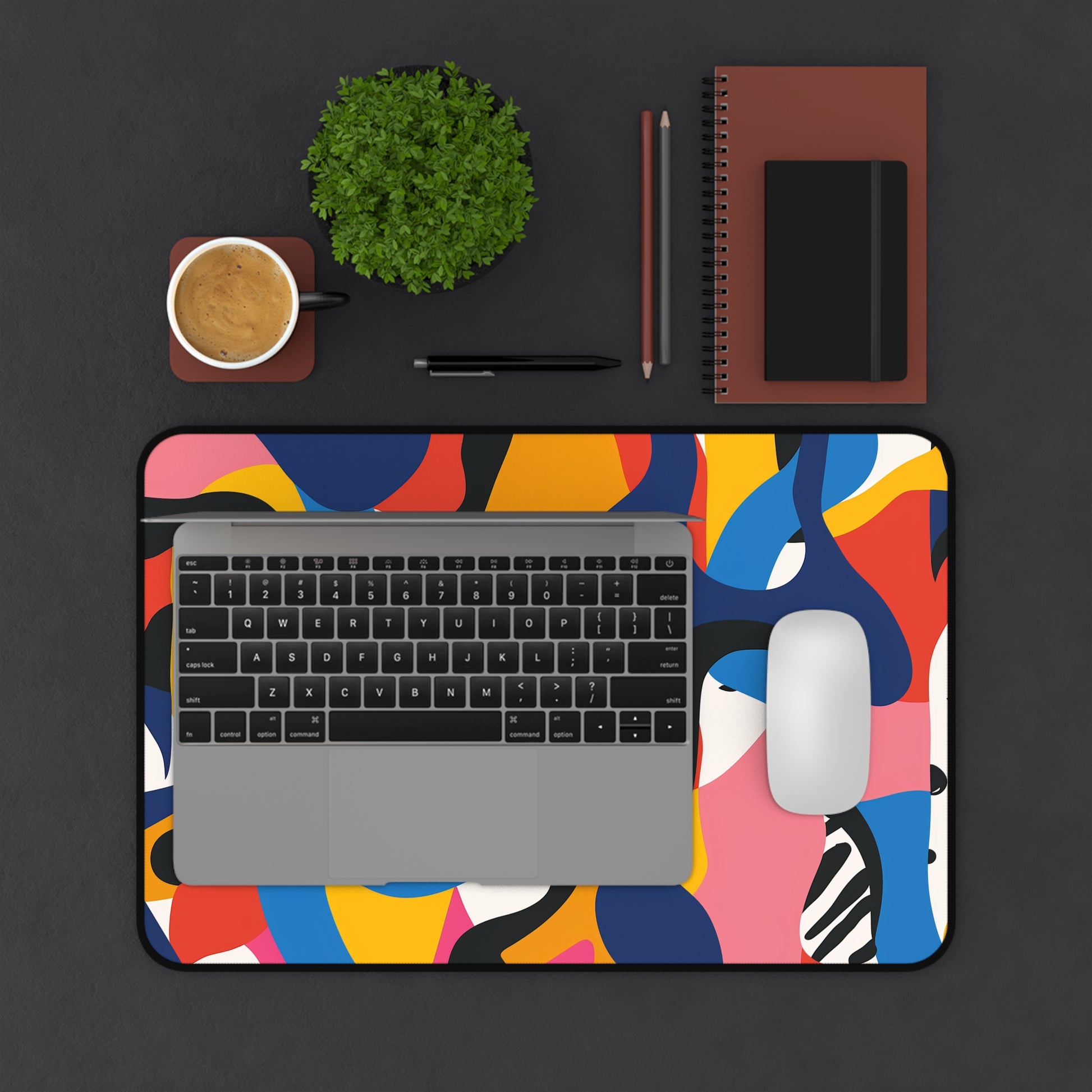 "Modern Abstract Bright Desk Mat - Bold and colorful seamless pattern for stylish workspace protection"