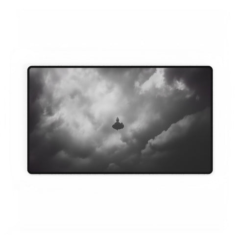 Lighthouse Floating Above Storm — XL & XXL Desk Mat — Gaming & Workspace Desk Setup View