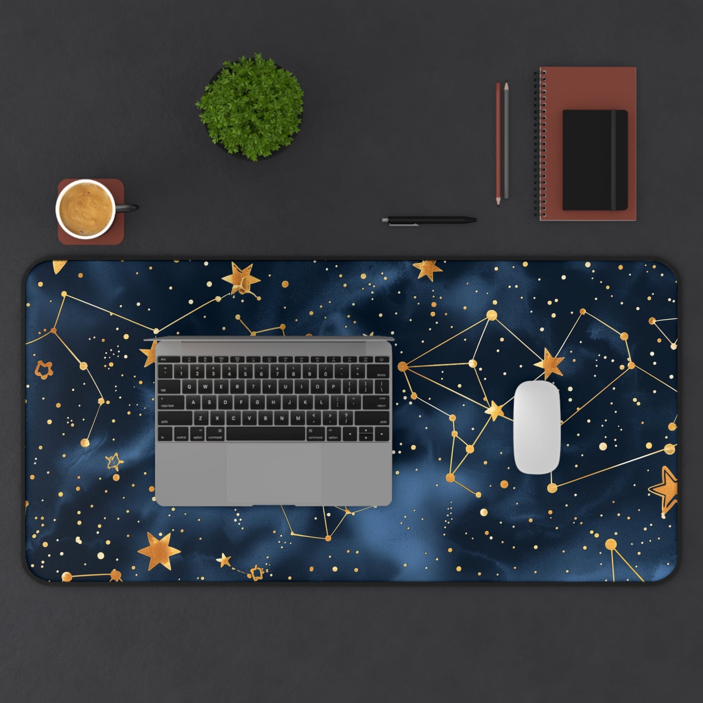 "Starry Night Desk Mat with Constellation Stars pattern for an inspiring workspace"