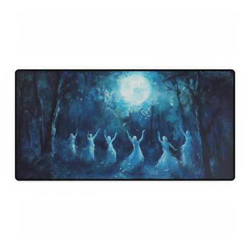 Forest Spirits Dancing in Moonlight — XL & XXL Desk Mat — Full Top-Down Artwork View