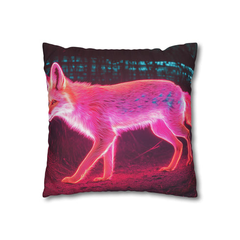 Neon Fox Chasing Light Trails — 40×40 Cushion Cover — Double-Sided Back & Concealed Zip Detail